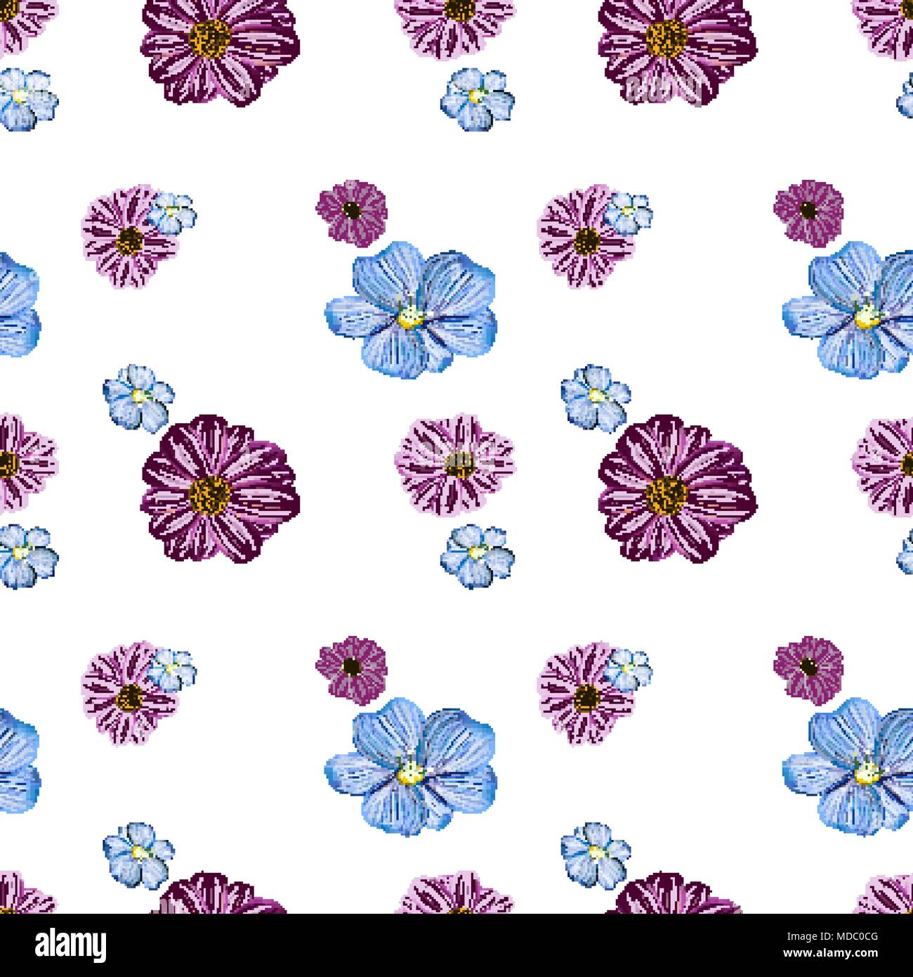 Seamless repeating pattern of wildflowers Stock Vector