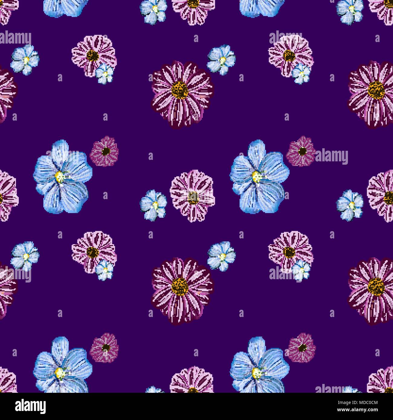 Seamless repeating pattern of wildflowers Stock Vector