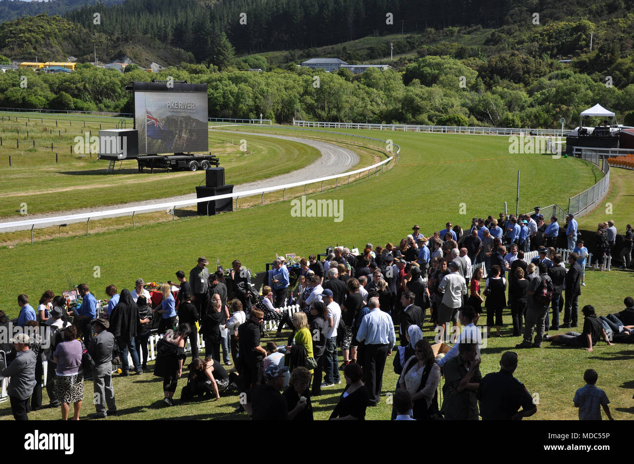 crowds at the Pike River Memorial Service, held in honour of the 29 men killed in the Pike River Mine near Greymouth, 2010 Stock Photo