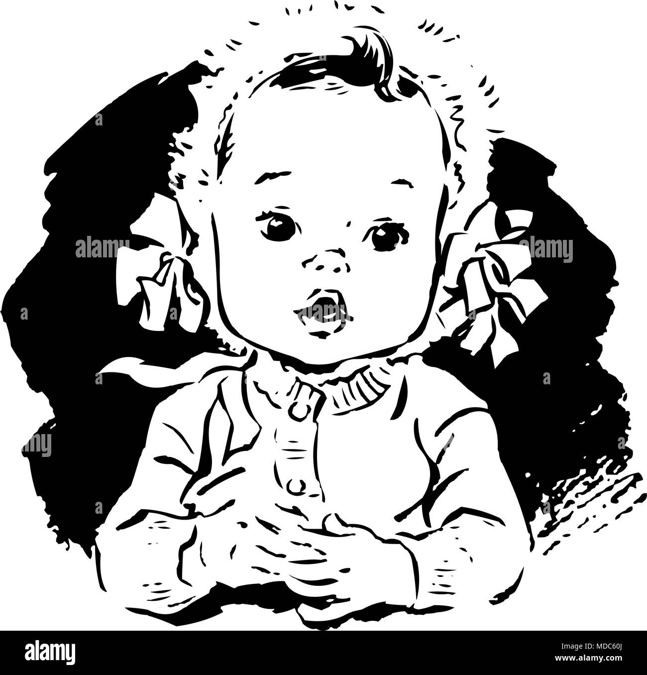 Baby Girl In Bonnet - Retro Clipart Illustration Stock Vector