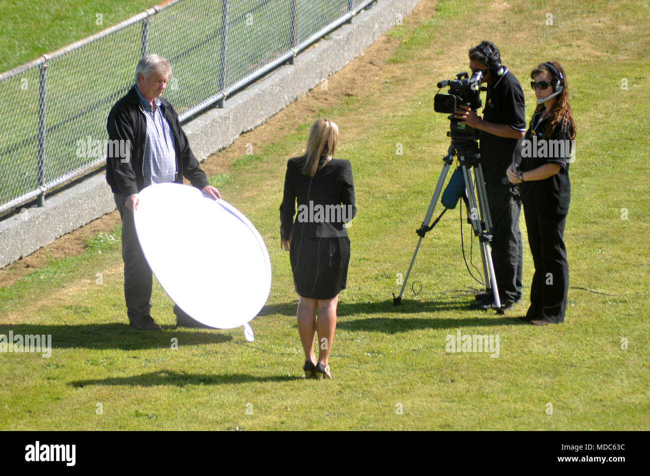 News media reporting at the Pike River Memorial Service, held in honour of the 29 men killed in the Pike River Mine near Greymouth, 2010 Stock Photo
