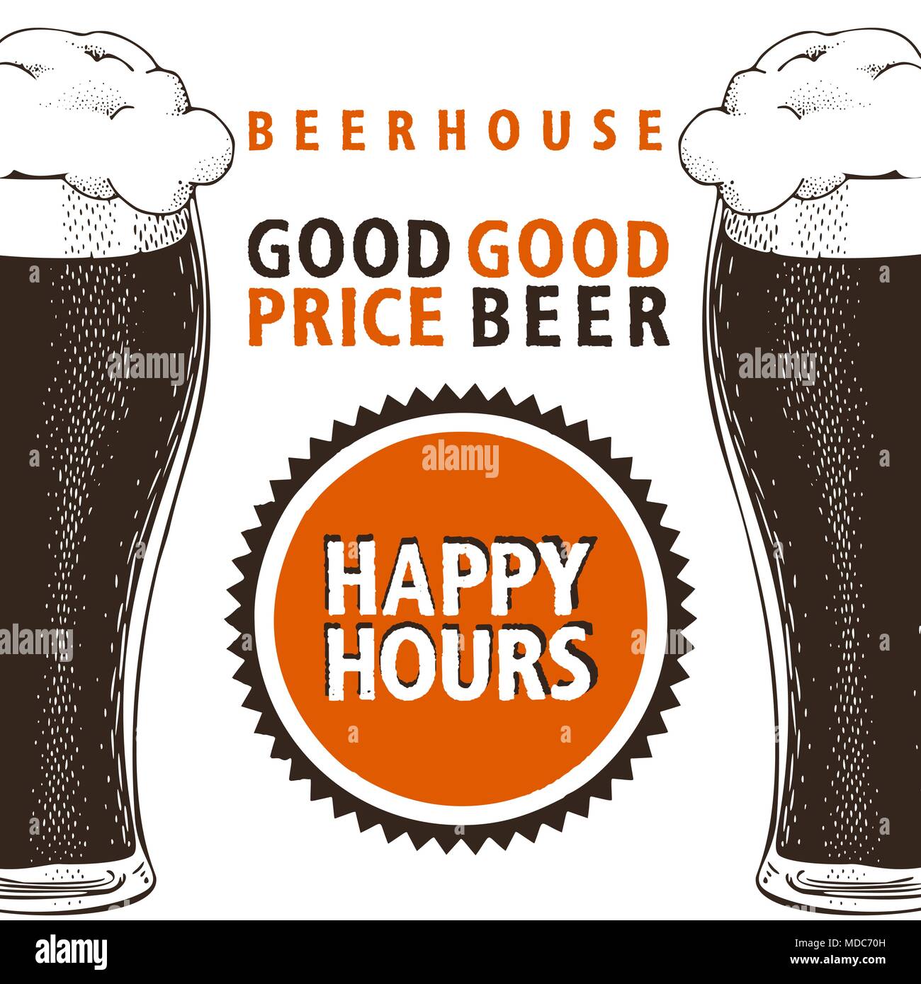 Happy Hours Beer Banner Vector Poster Template With Beer Glasses