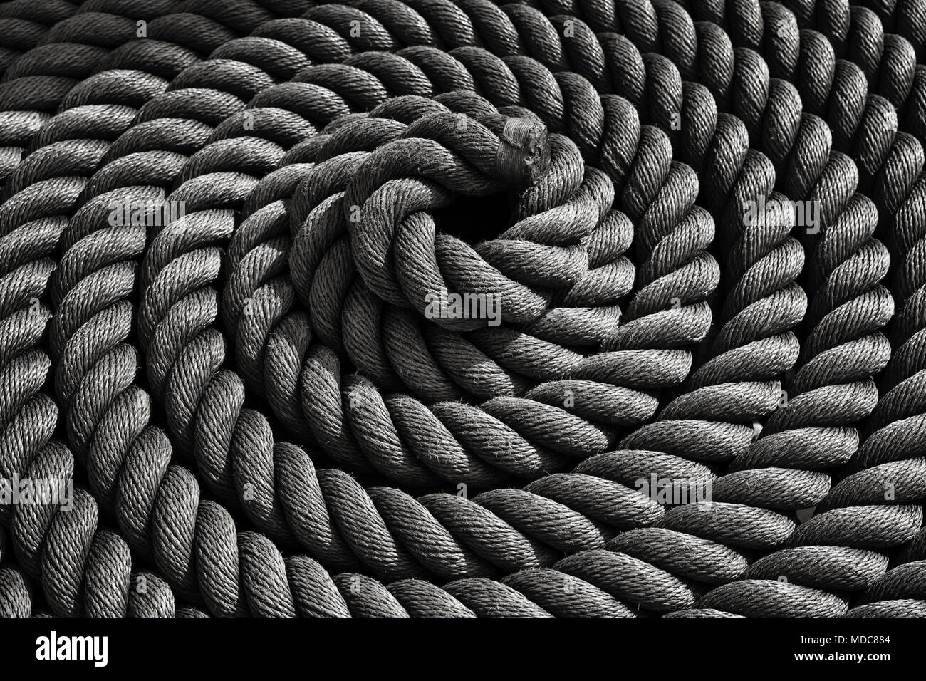 Old sea rope, black and white Stock Photo