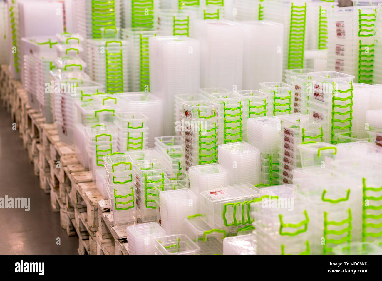 Plastic box container on shelf in the store Stock Photo Alamy