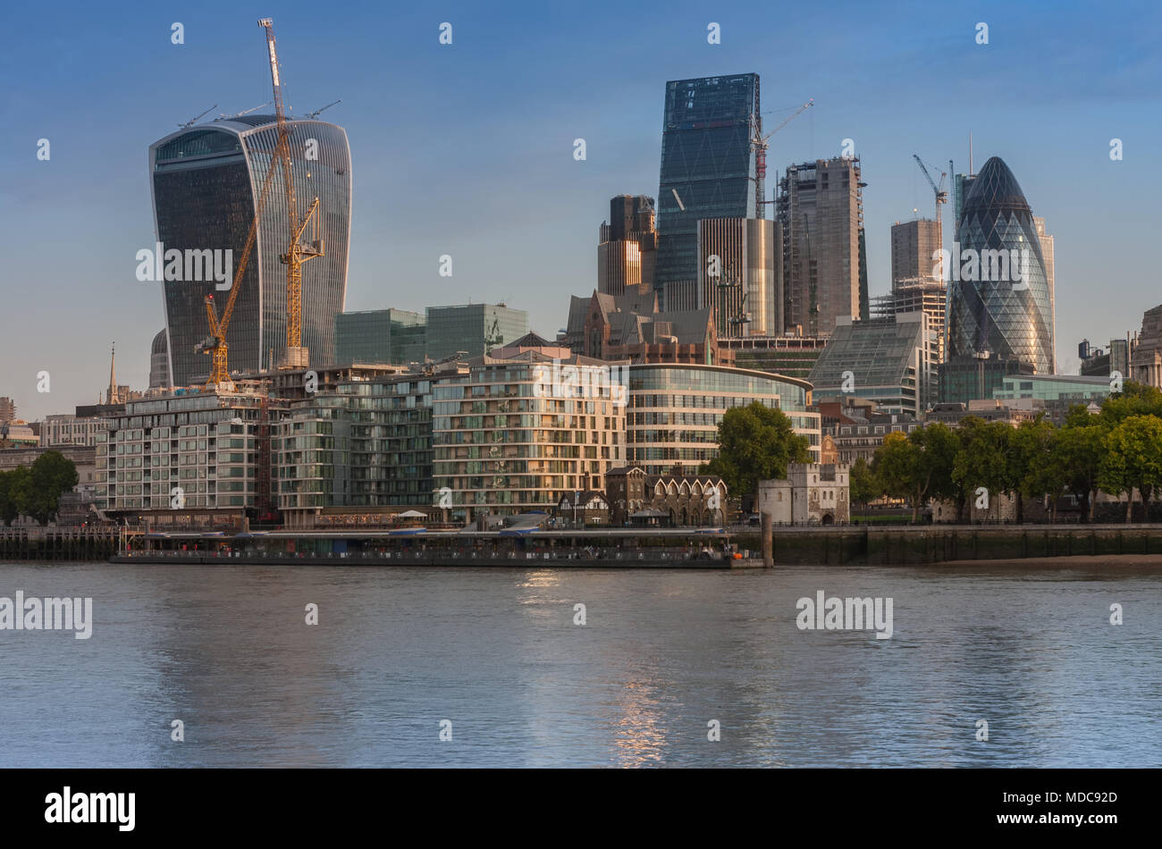 Thames embankment and london skyscrapers in City of London in the ...