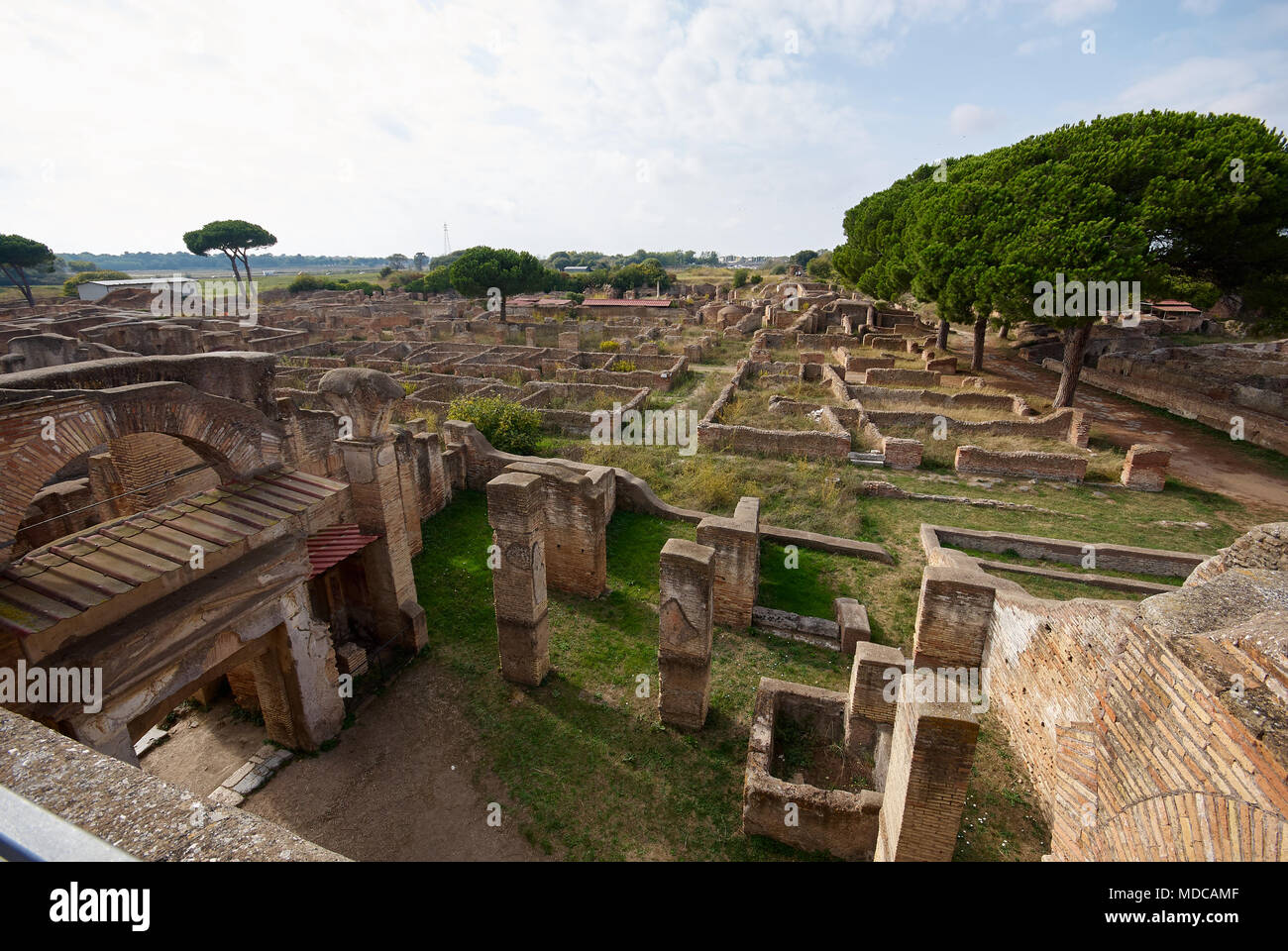 Afternoon panoramic view of the ruins of Ostia Antica, Italy. Stock Photo