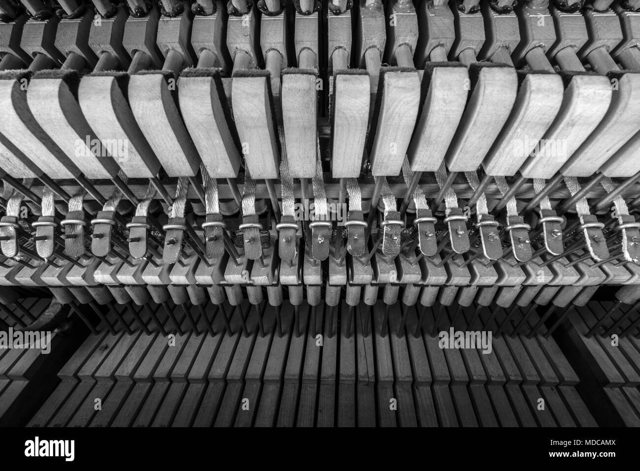 piano interior mechanisms macro closeup Stock Photo