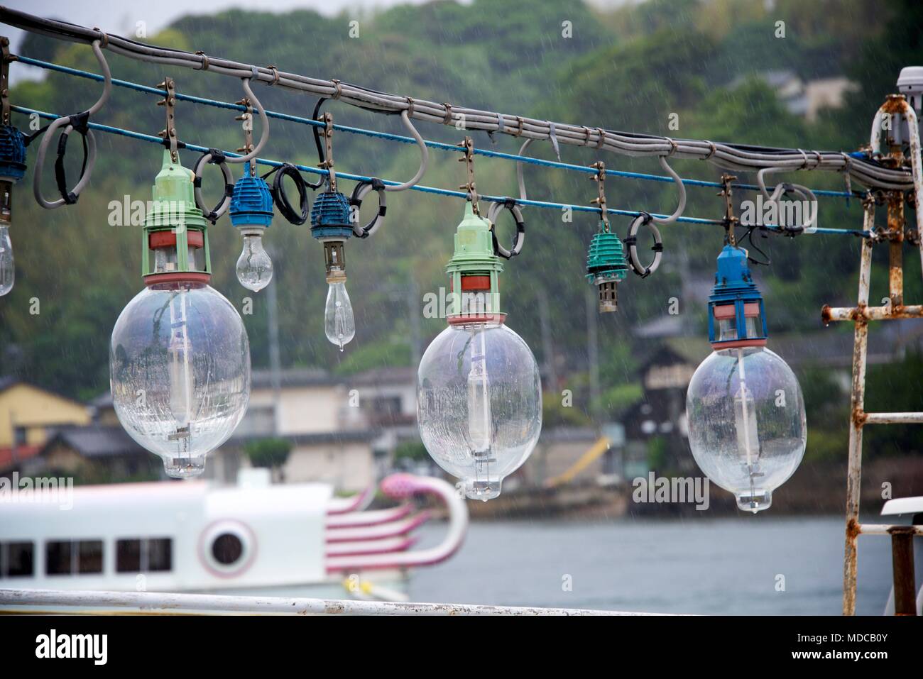 Squid Hunting Lights in South Japan Stock Photo