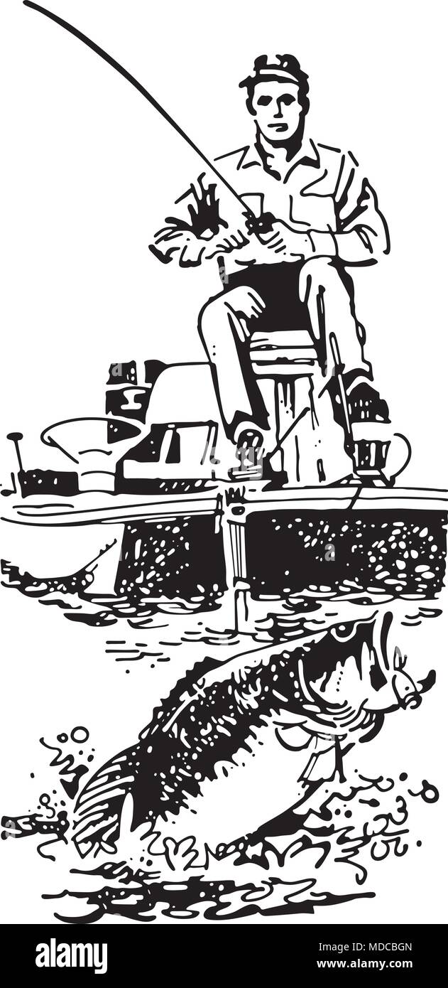 Bass Fisherman In Boat - Retro Clipart Illustration Stock Vector Image &  Art - Alamy