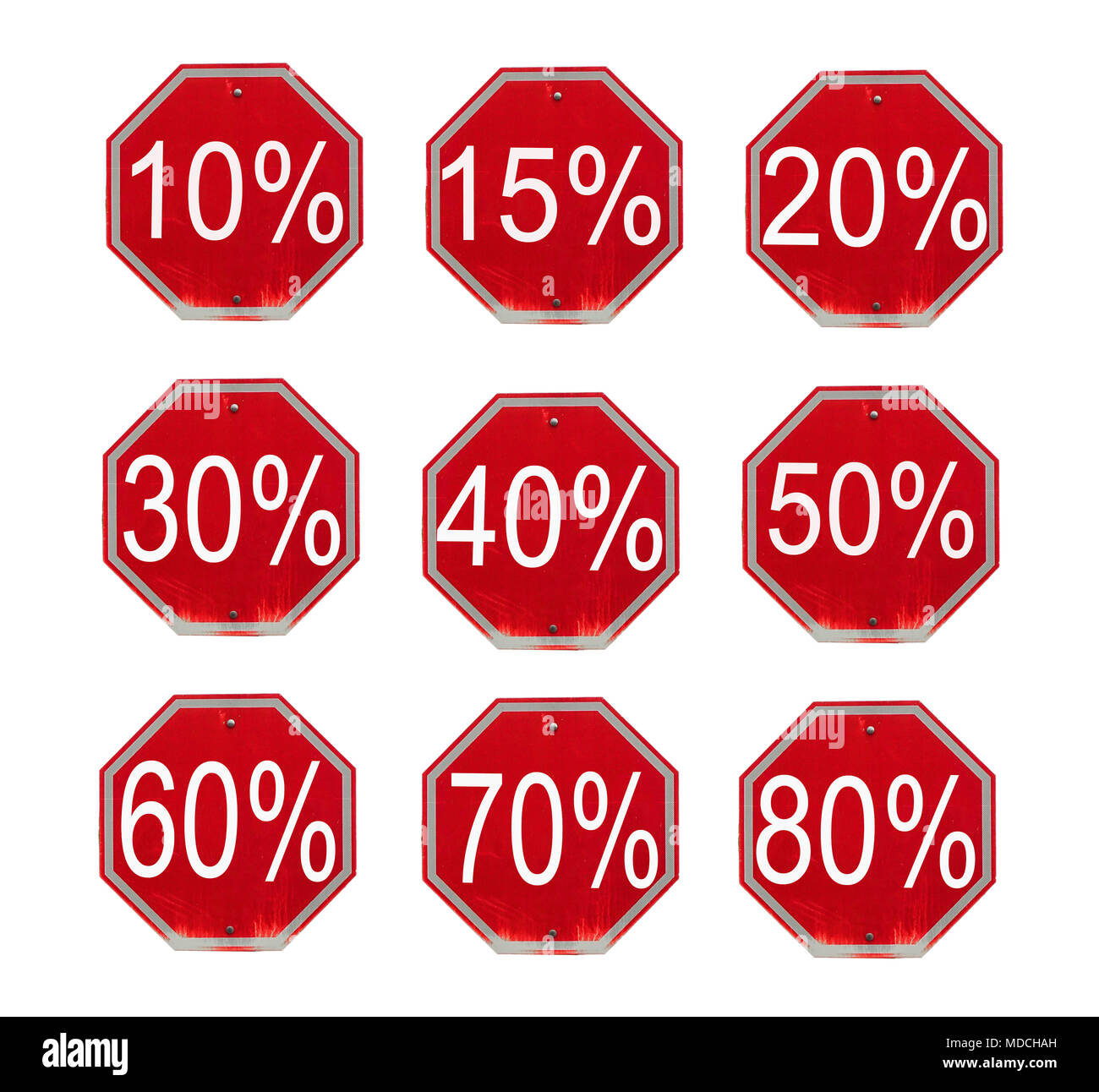 Discount numbers set. 10 off and 50 off percent  discount store signs Stock Photo