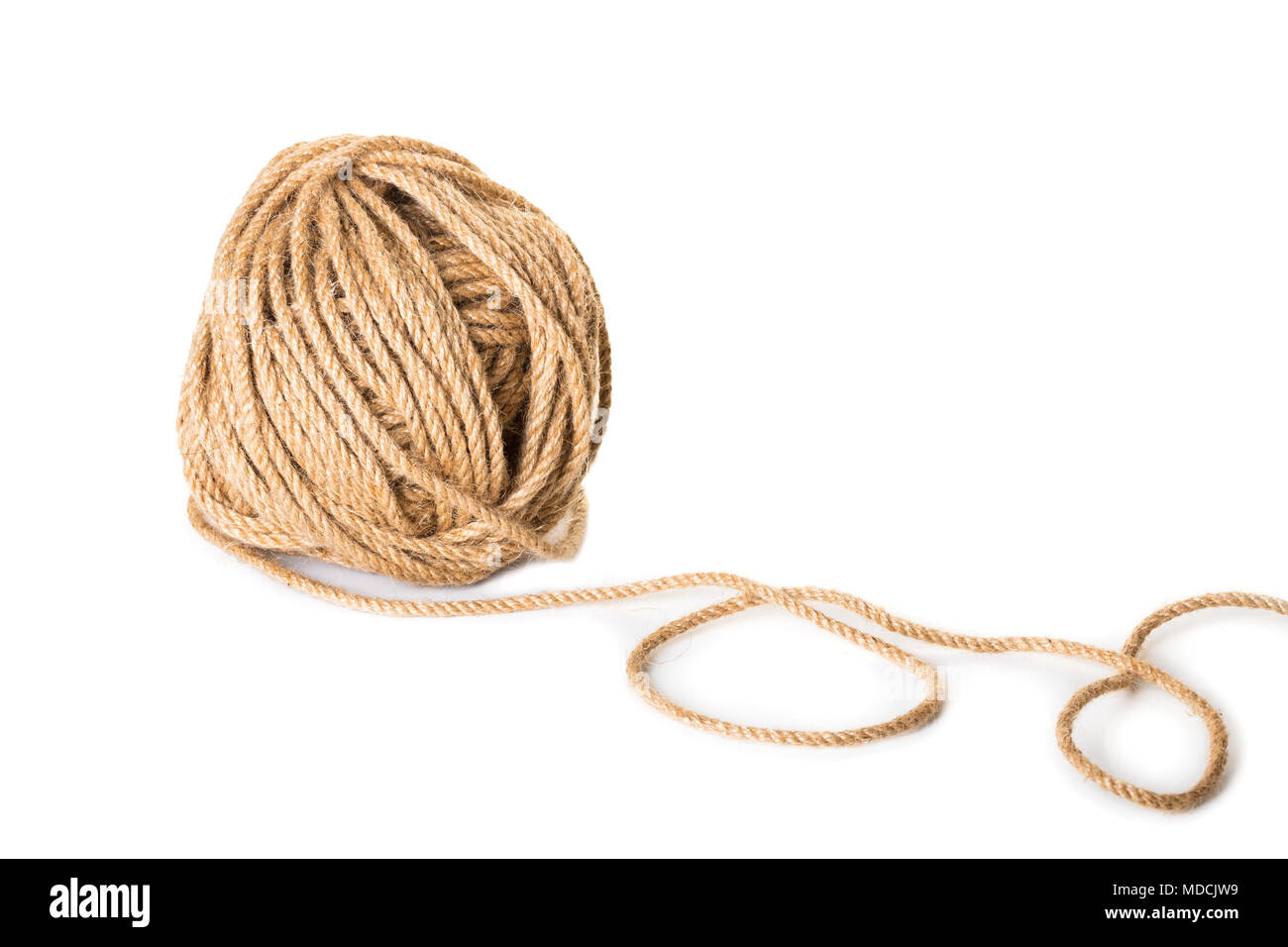 Thin Natural Rope Isolated On White Background Stock Photo