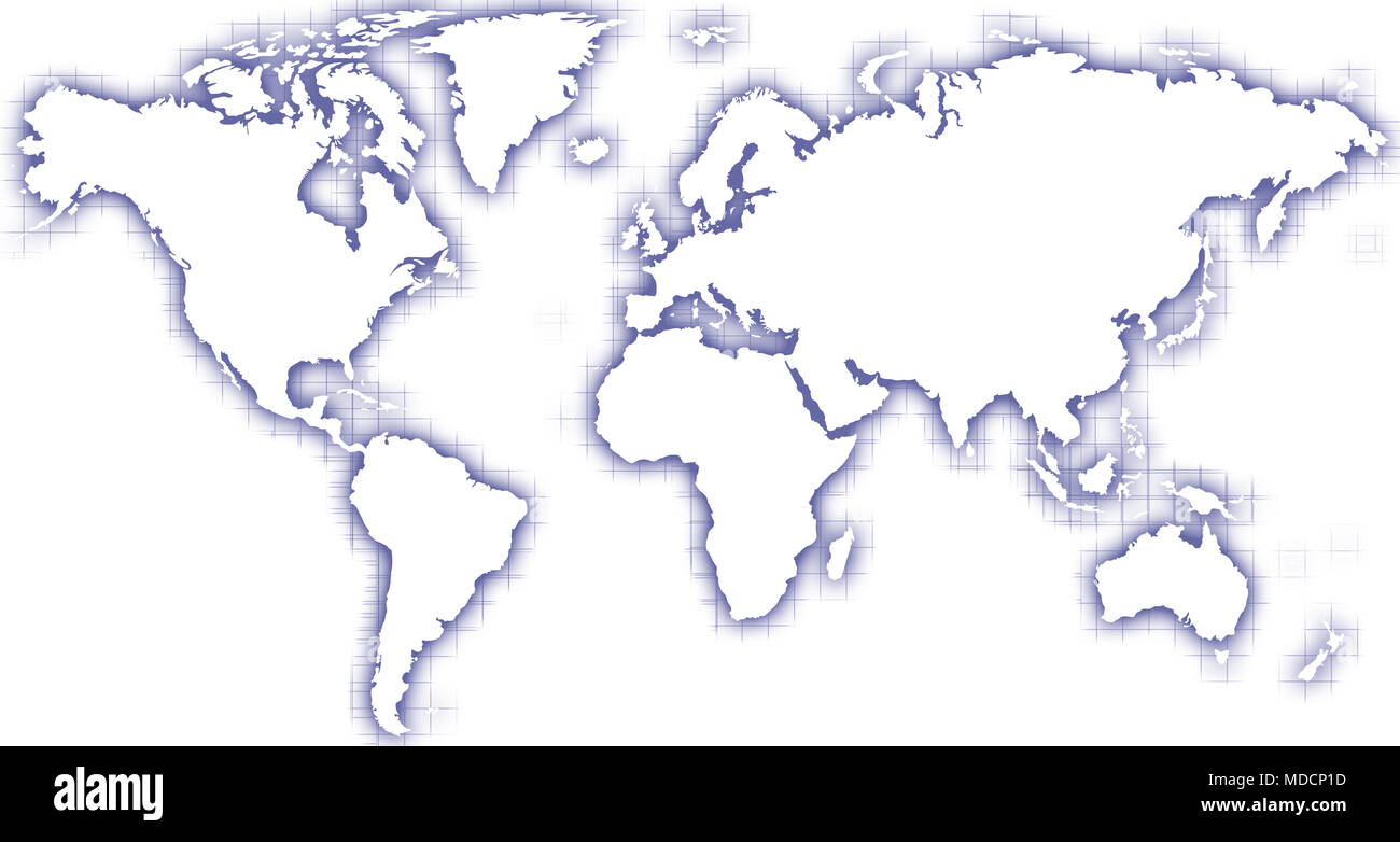 White World Map With Blue Outer Glow And Wire Stock Photo Alamy