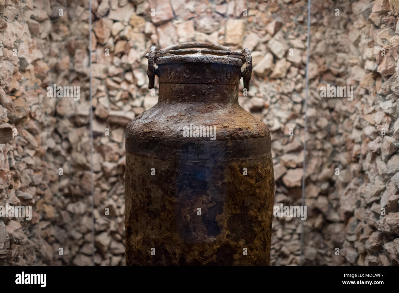 Warsaw Poland, Urn at the Jewish Historical Institute, in which documents were collected and buried by Jews in the Warsaw Ghetto during World War Two. Stock Photo