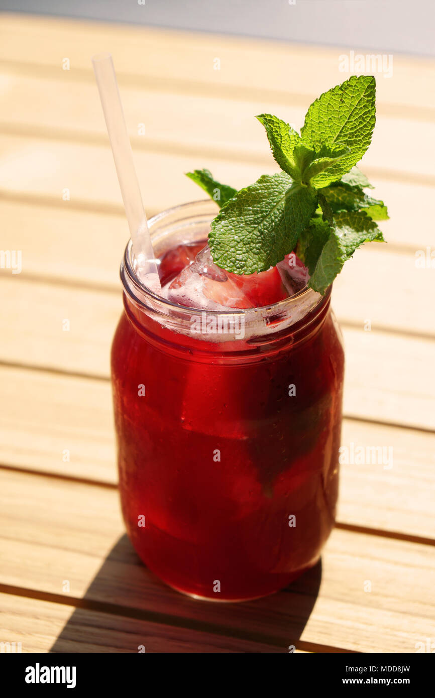 blueberry ice tea with mint leaves Stock Photo