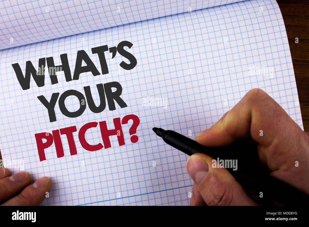 Writing note showing What Is Your Pitch Question. Business photo