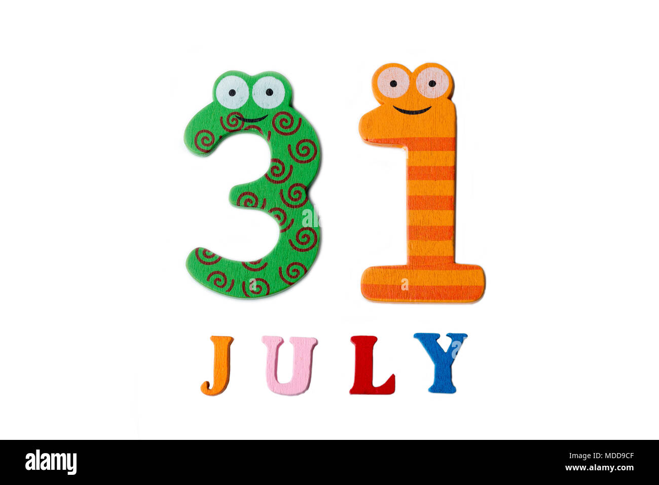 July 31st. Image 31 of July on a white background. Summer day Stock