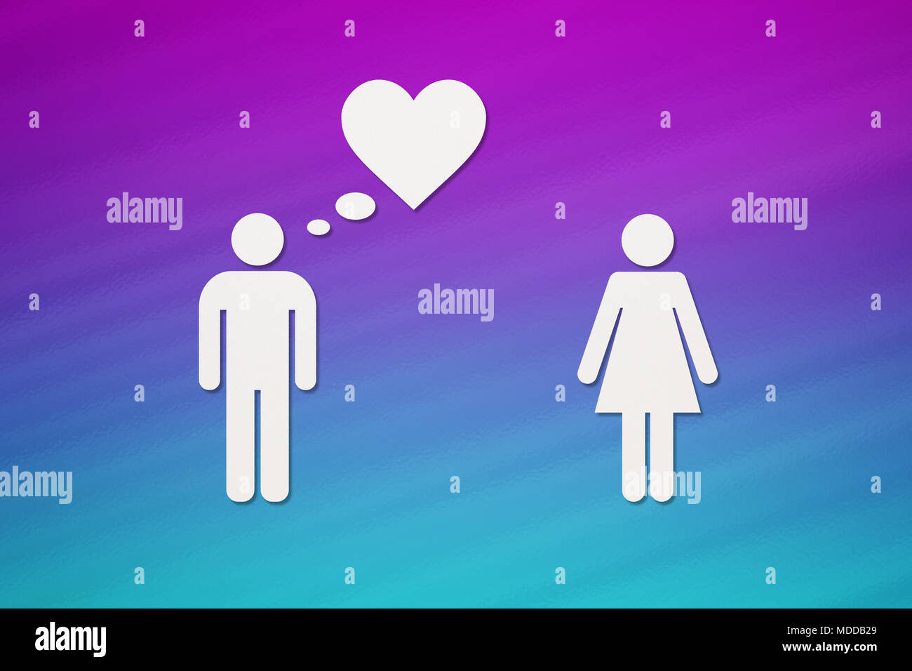Paper woman and man thinking about love on colorful background ...