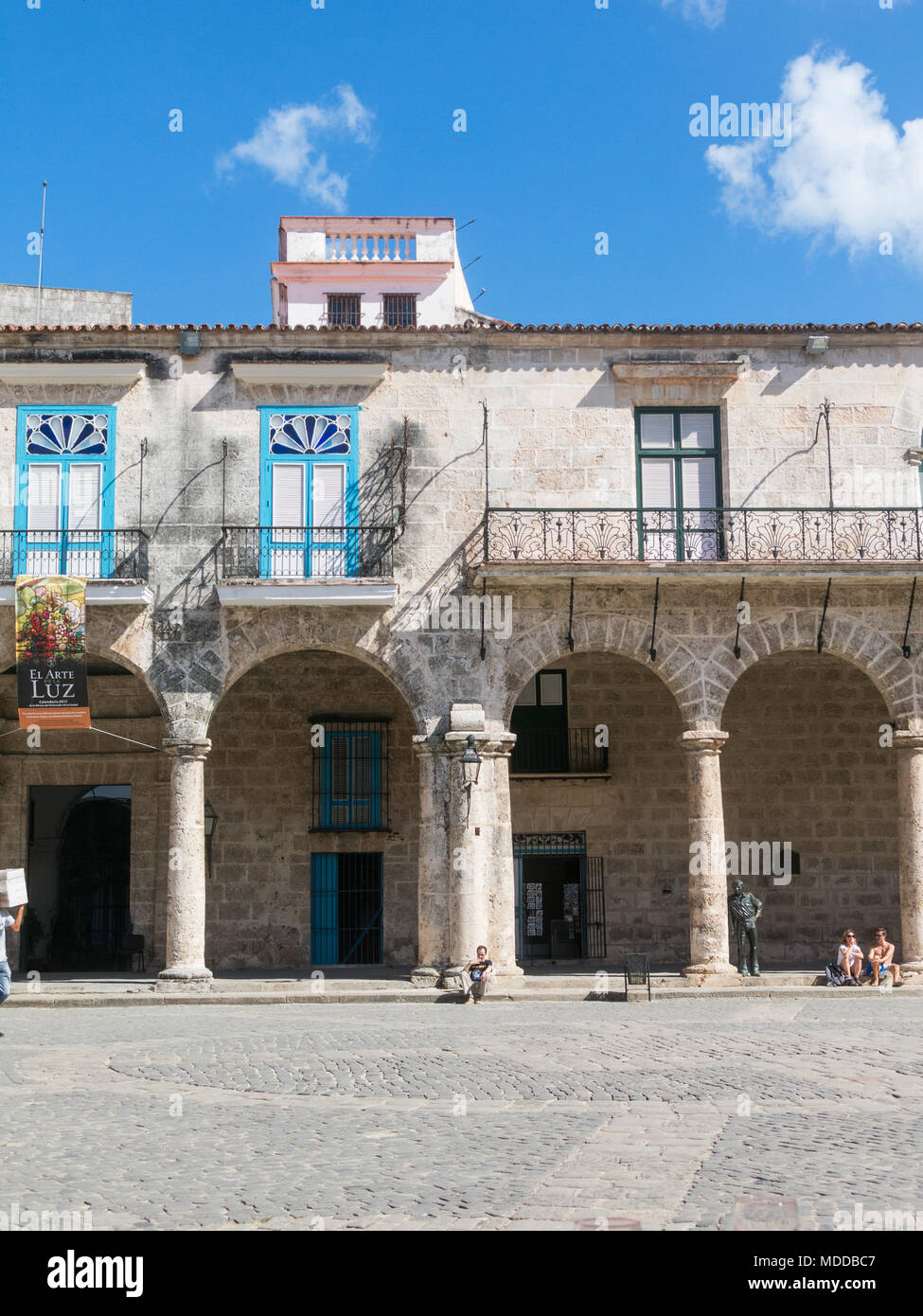 HAVANA, CUBA - JANUARY 16, 2017: Arcades of the Palace of the Conde Lombillo. in the Cathedral Square, Old Havana, Cuba. Stock Photo