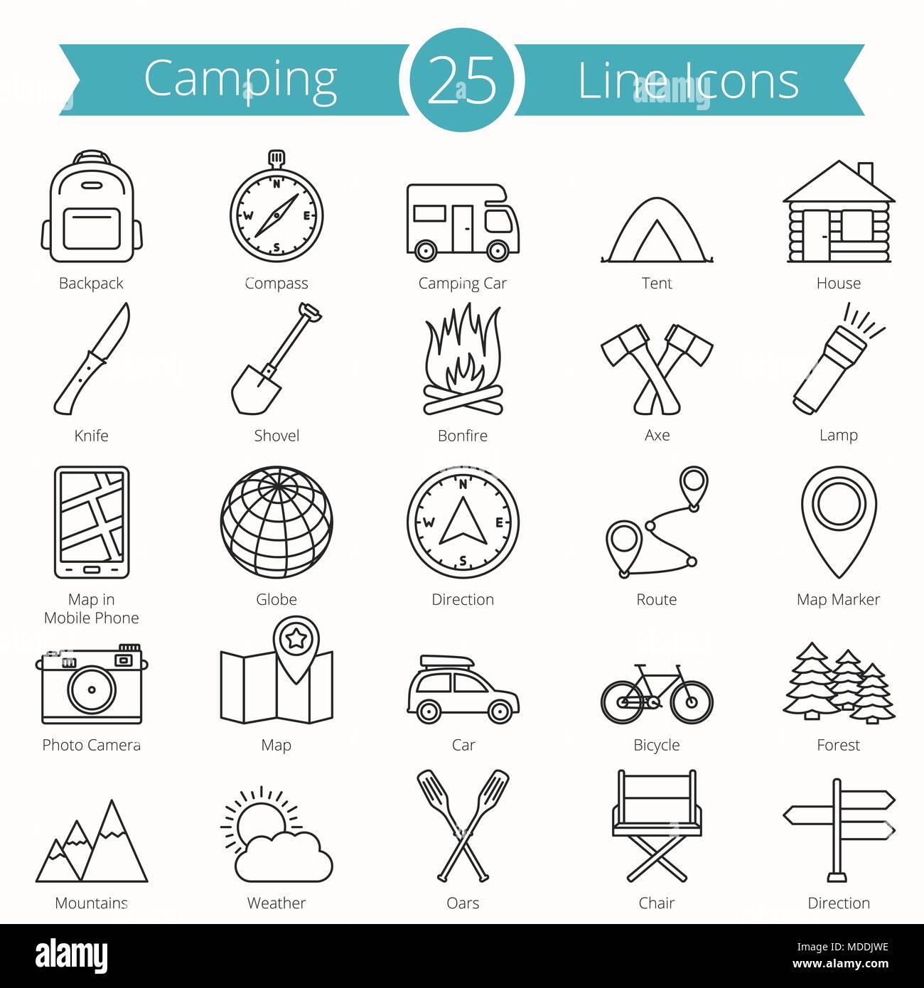 25 Camping line icons set, vector eps10 illustration Stock Vector Image ...