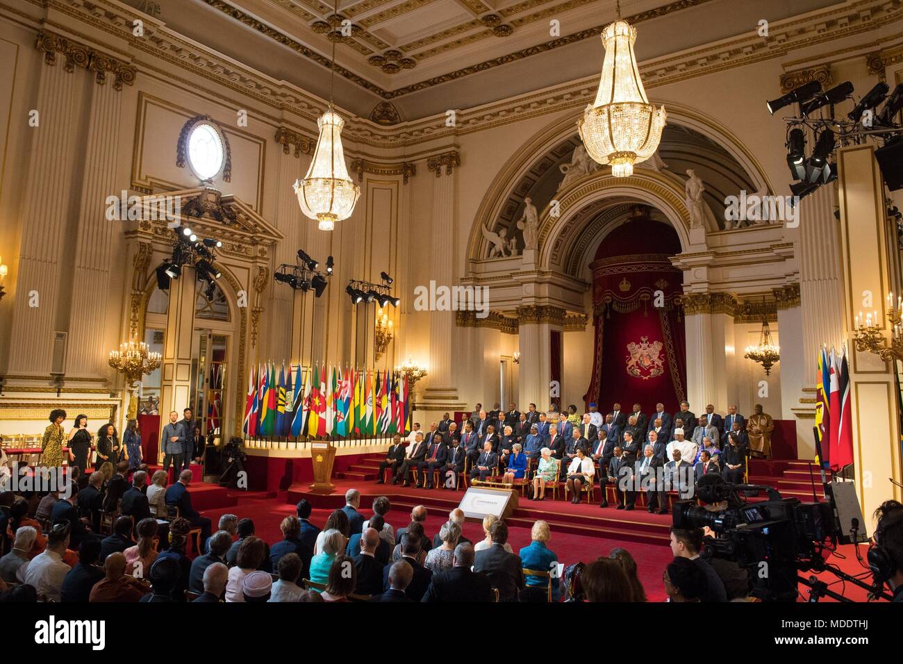General view of the formal opening of the Commonwealth Heads of Government Meeting in the ballroom at Buckingham Palace in London. Stock Photo