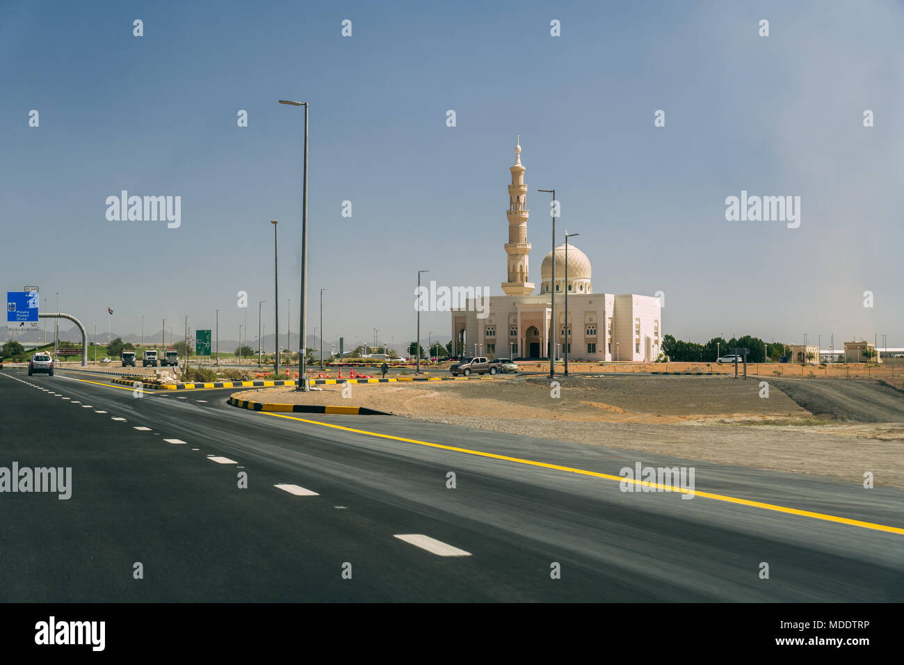 Tyical islamic mosque on the road in the Emirates Stock Photo