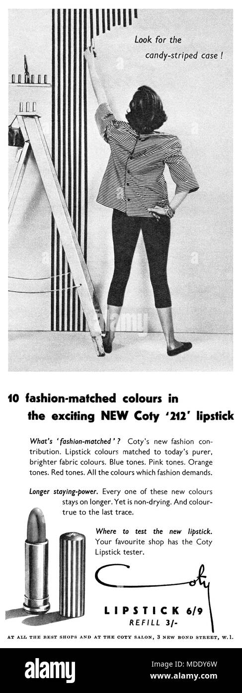 1954 British advertisement for Coty 212 lipstick. Stock Photo
