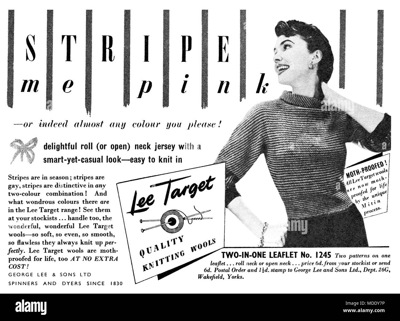 1954 British advertisement for Lee Target knitting wool Stock Photo Alamy