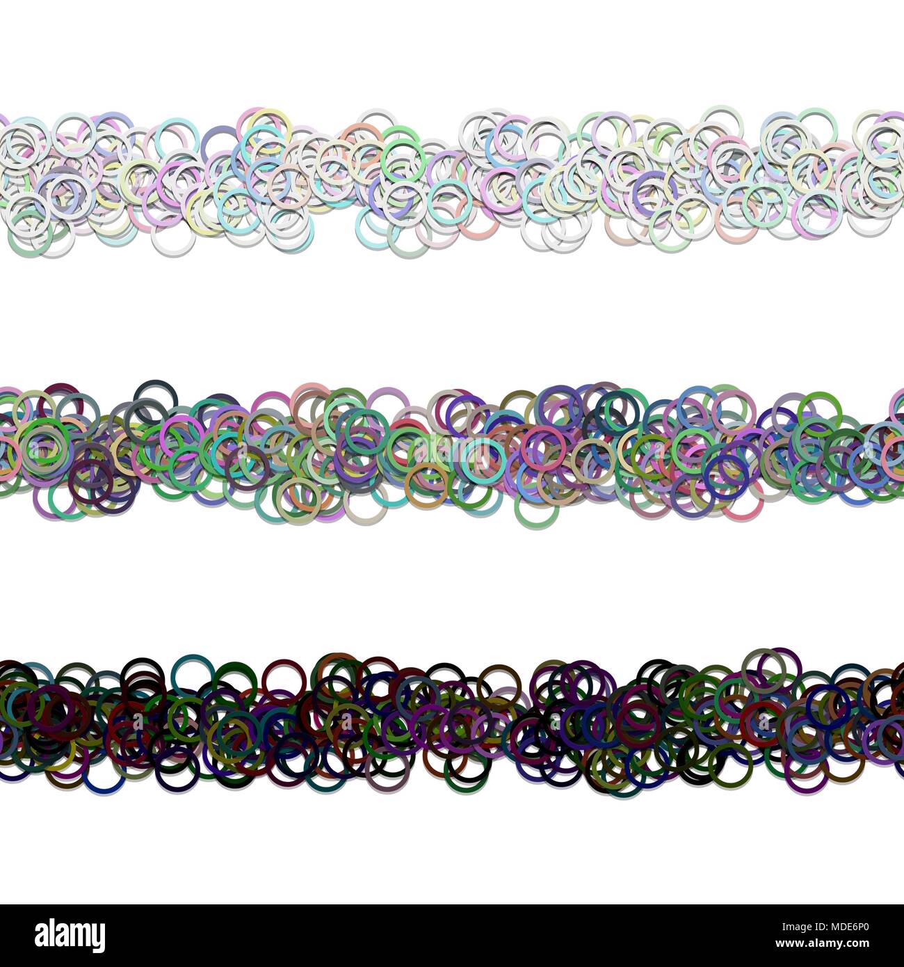 Random circle pattern brochure separator line decoration set from colored rings - repeatable vector design elements Stock Vector