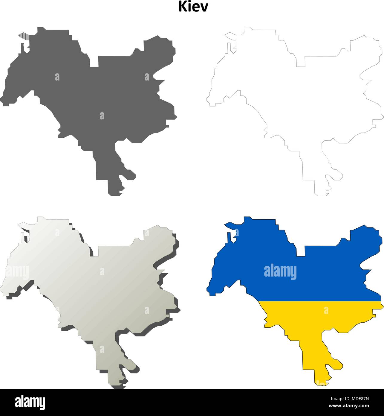 Kiev city blank outline map set Stock Vector