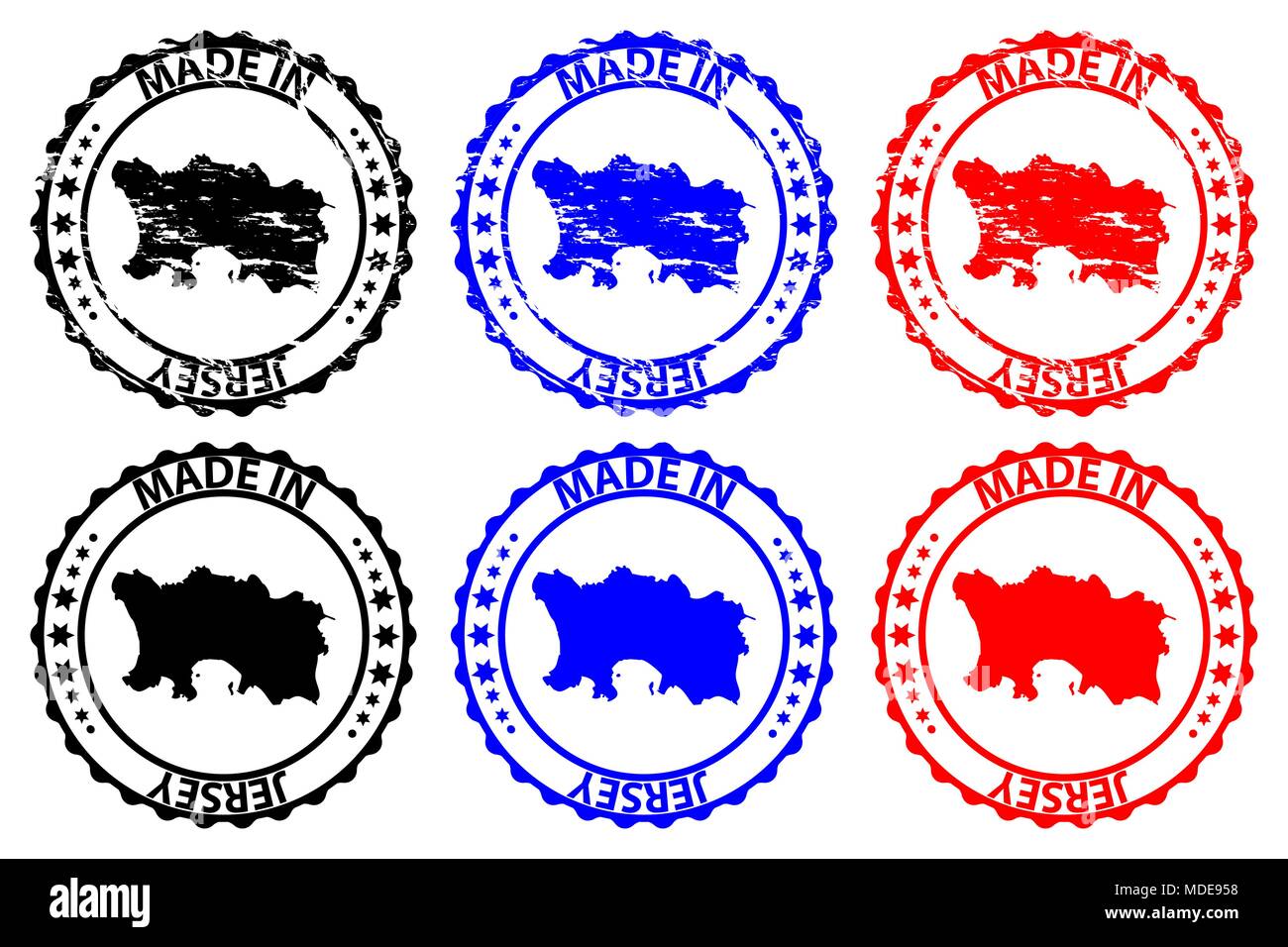 Made in Jersey rubber stamp vector, Jersey map pattern black, blue and red Stock Vector