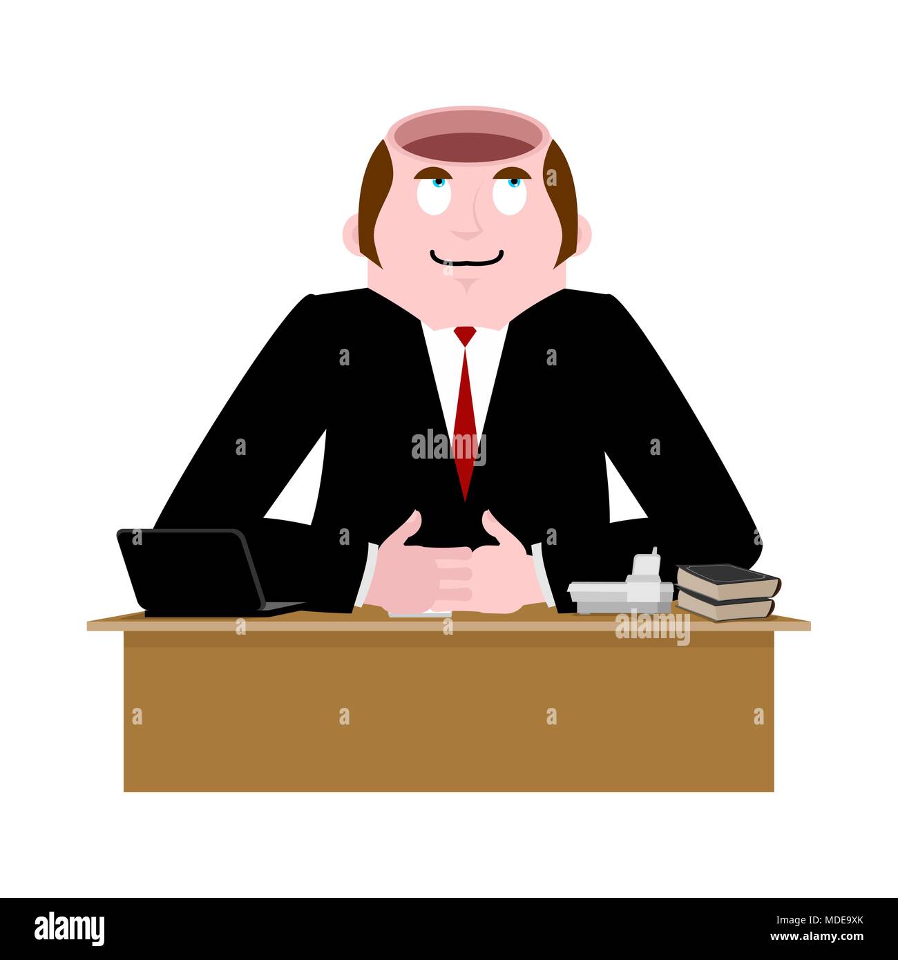 Stupid businessman. Open head is empty. Without brains Stock Vector
