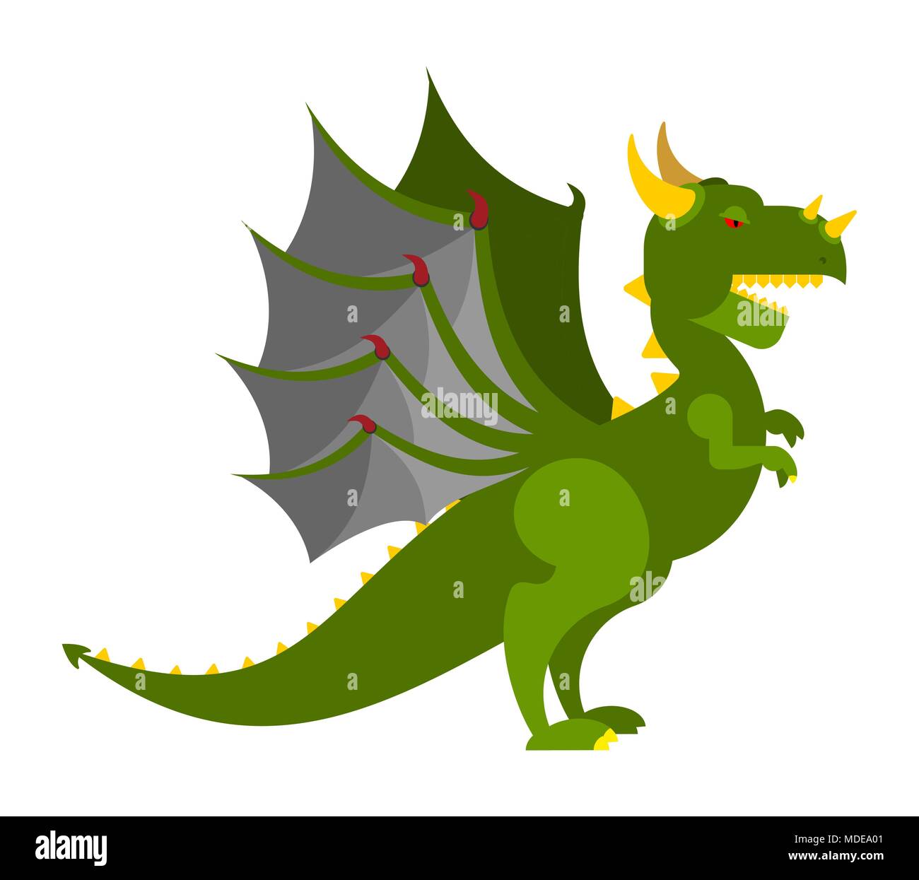 Green Dragon isolated. Mythical Monster with wings. Terrible huge beast ...