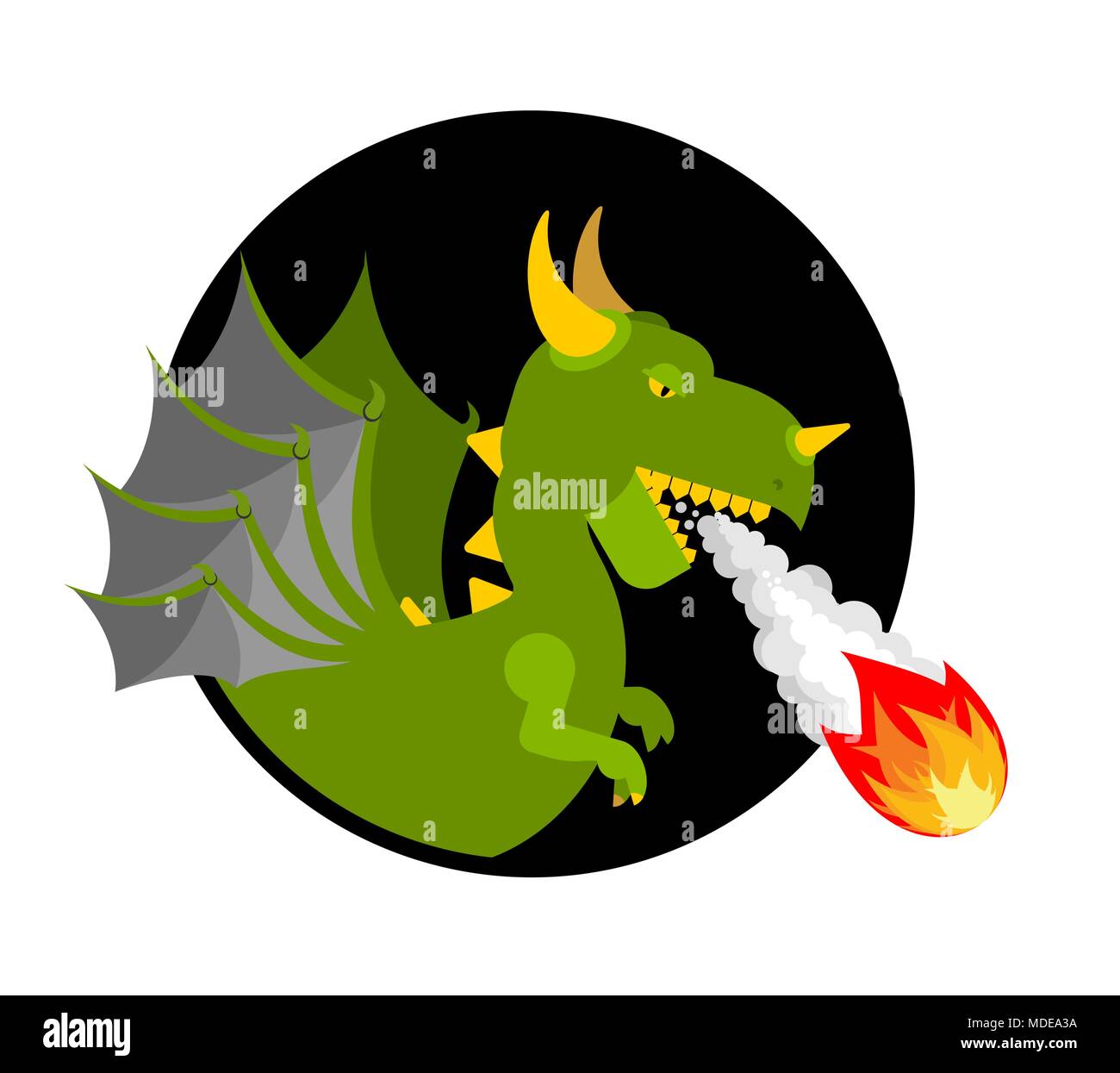 Green Dragon isolated. Mythical Monster with wings. Terrible huge beast ...