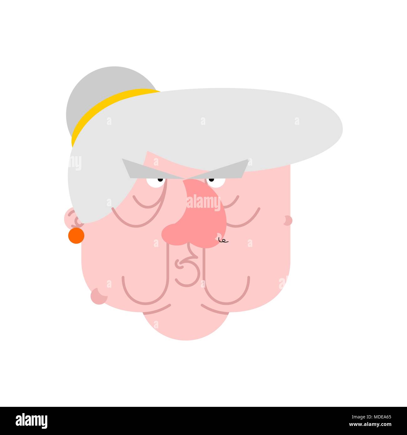 Wicked grandmother face cartoon style. Angry Old hag head Stock Vector