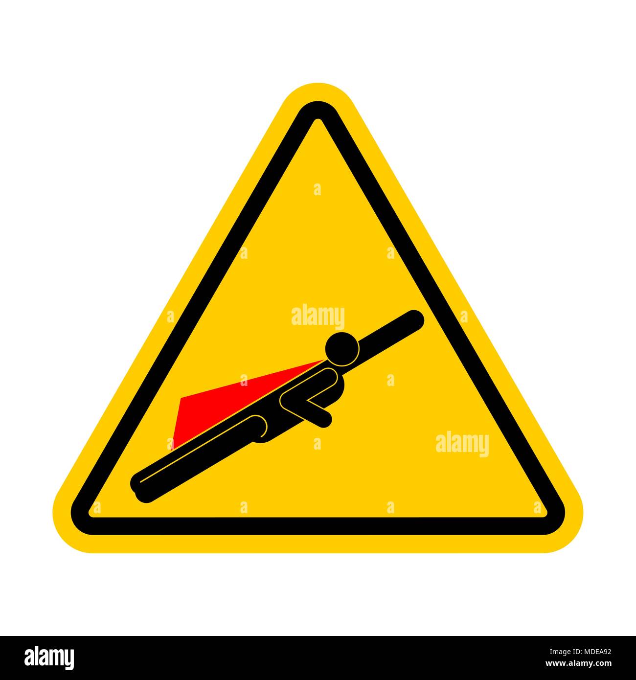 Attention super hero. Danger superhero. Road yellow sign. Caution of superpower Stock Vector