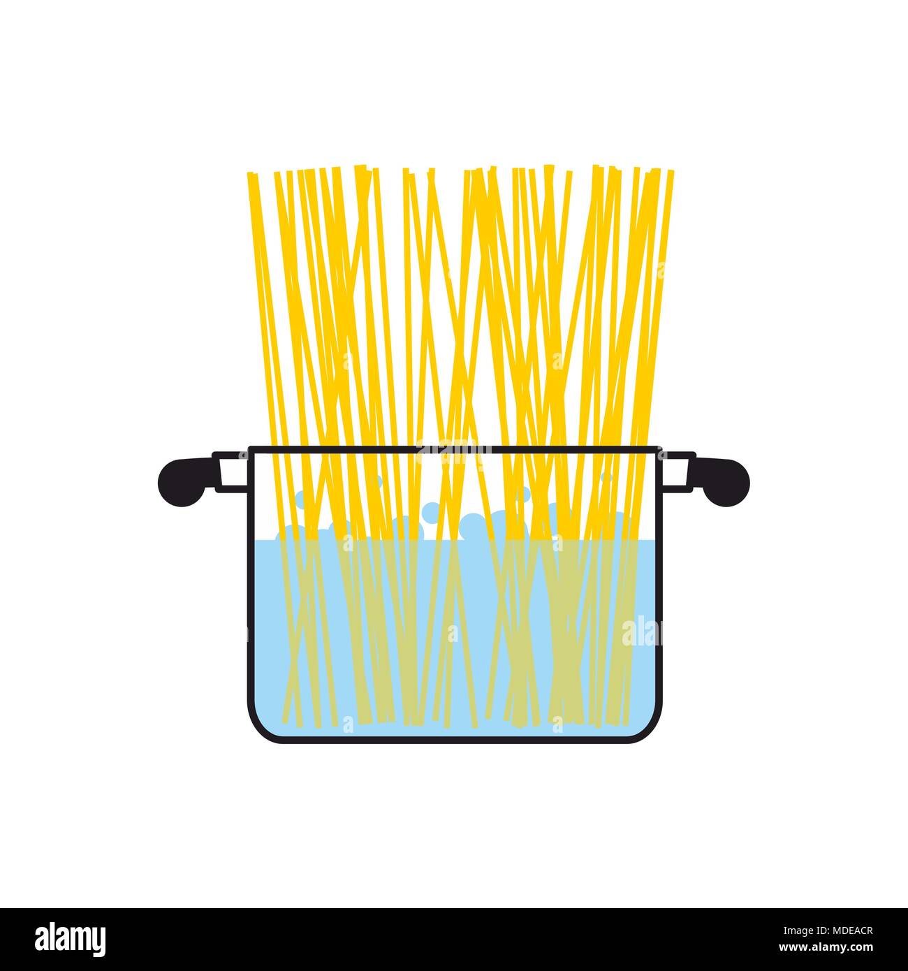 Spaghetti in saucepan cook. Cooking pasta in pan Stock Vector Image