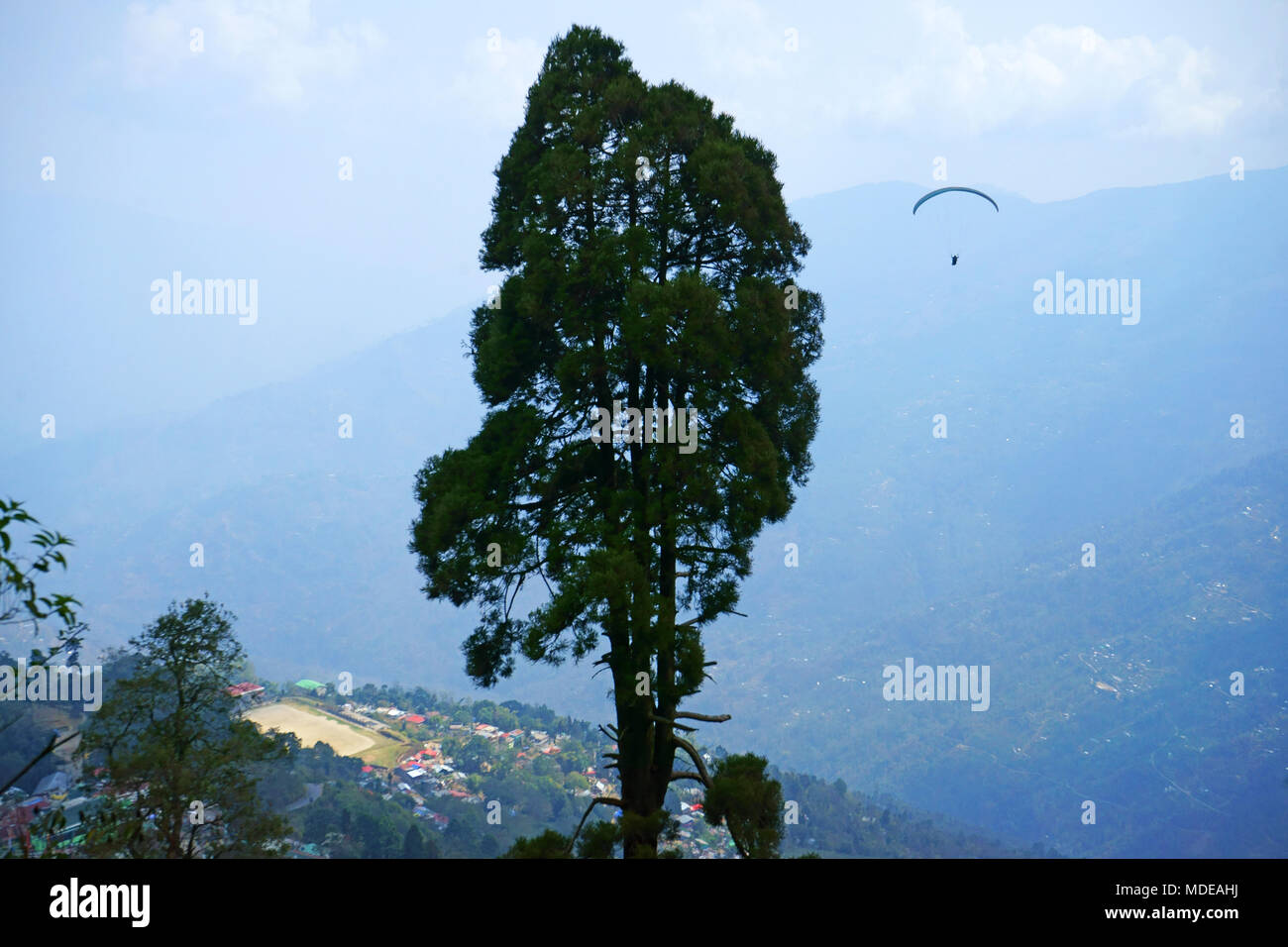 Parasail flying from Observatory hill at Darjeeling, West Bengal, Induia Stock Photo