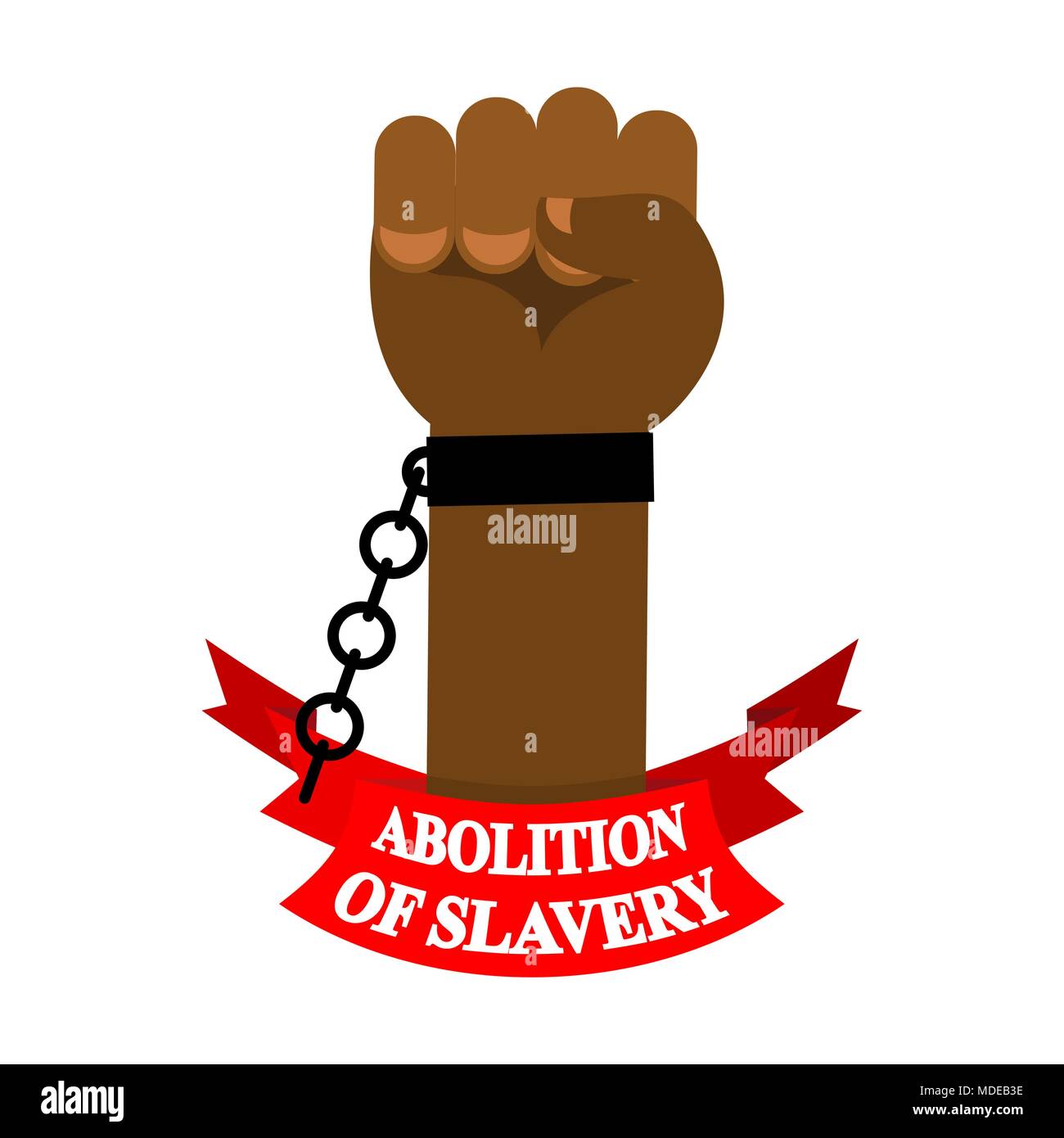 Abolition of slavery. Arm slave with broken shackles. Broken chain. Stock Vector