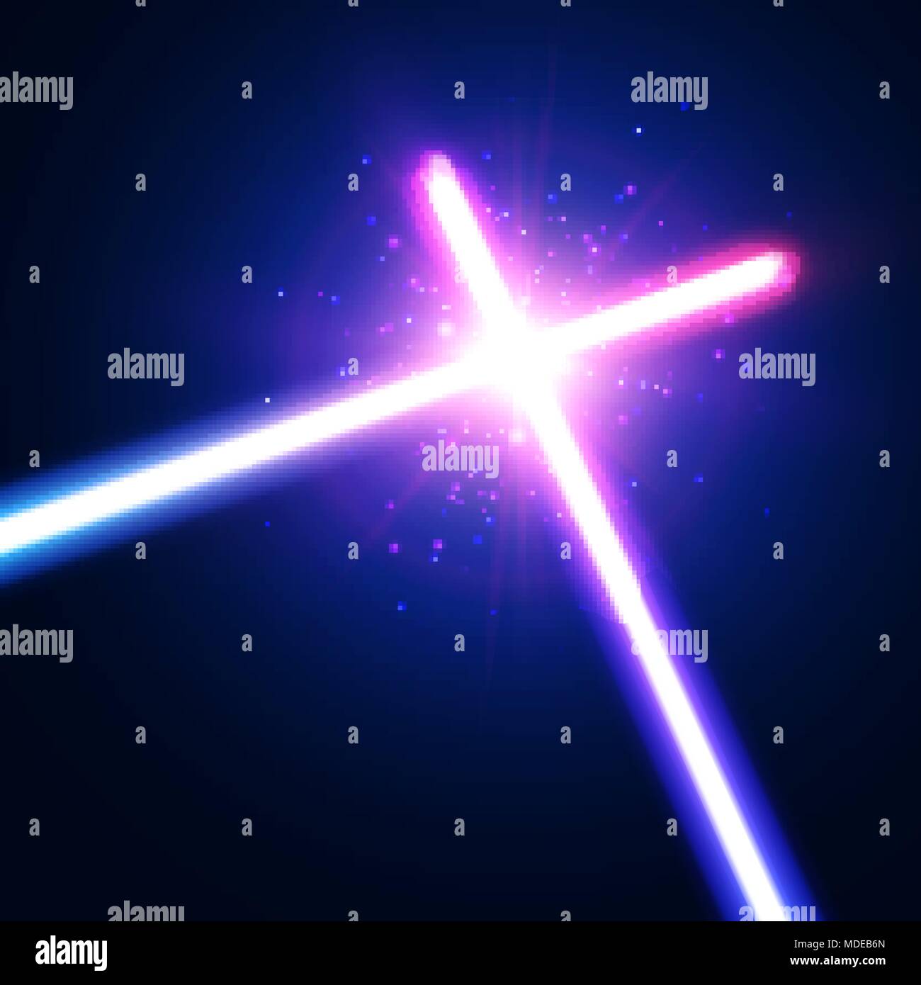 Crossing laser sabers war. Glowing rays in space. Abstract background ...
