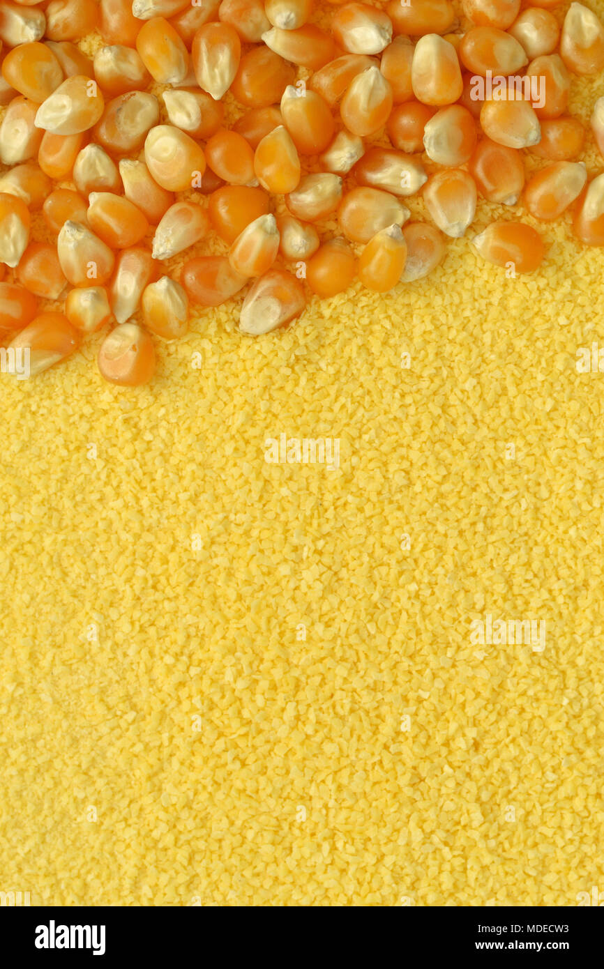 Dry corn kernels and corn flour background Stock Photo Alamy