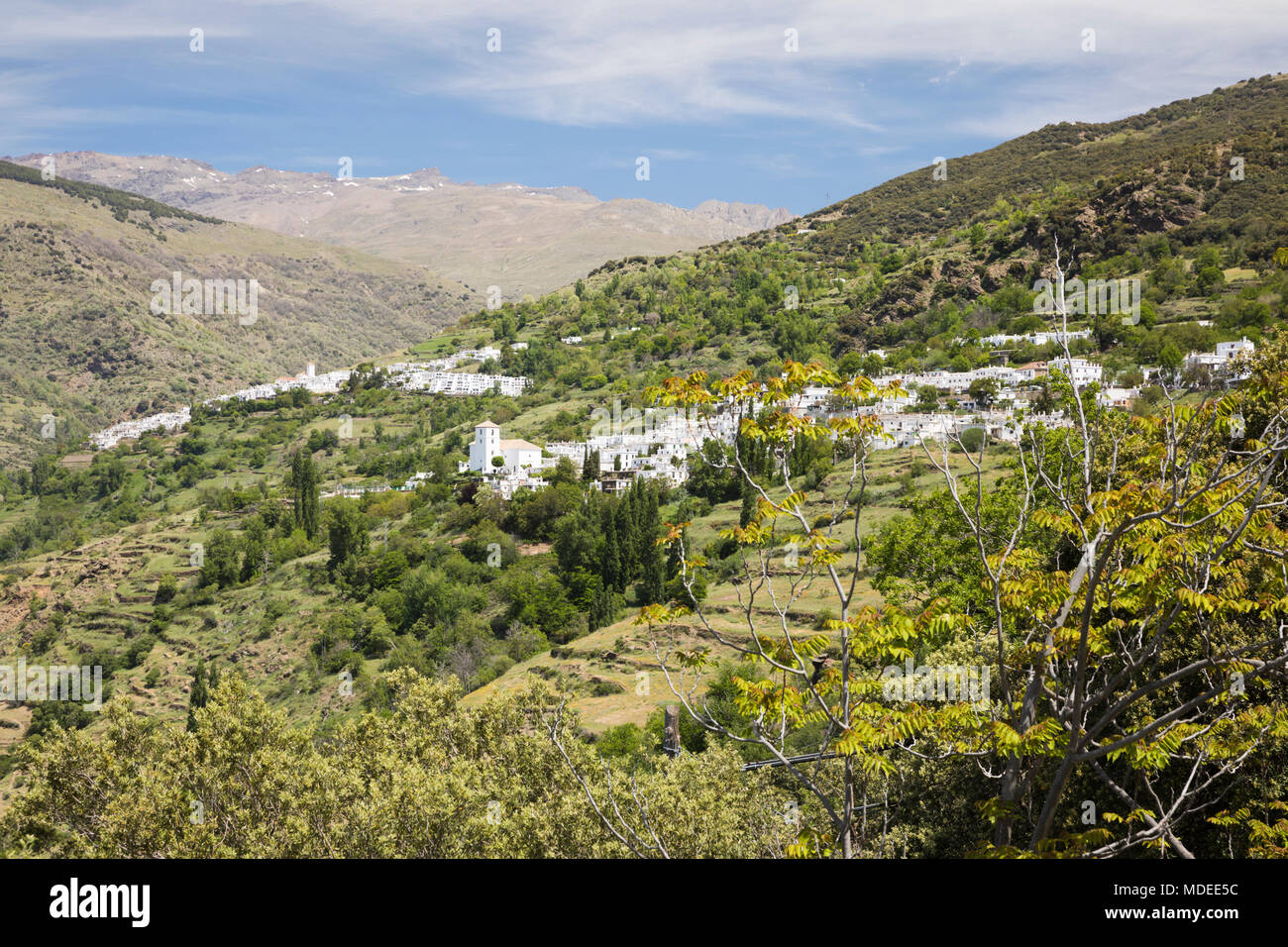 View over white mountain villages of Bubion and Capileira, Sierra Nevada National Park, Alpujarras area, Granada Province, Andalucia, Spain, Europe Stock Photo