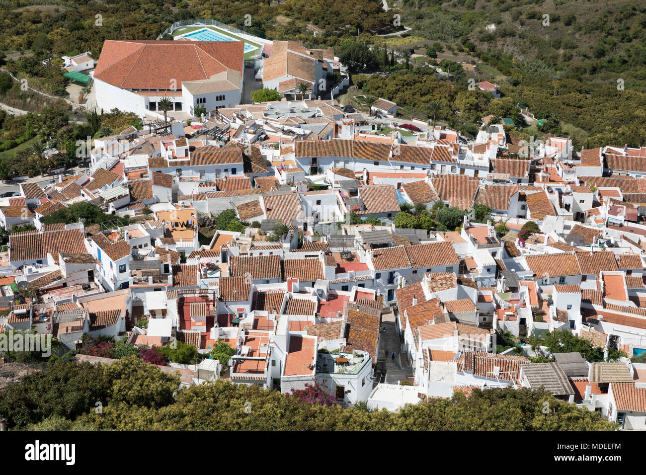 View over mountain village of Frigiliana, Malaga Province, Costa del Sol, Andalucia, Spain, Europe Stock Photo