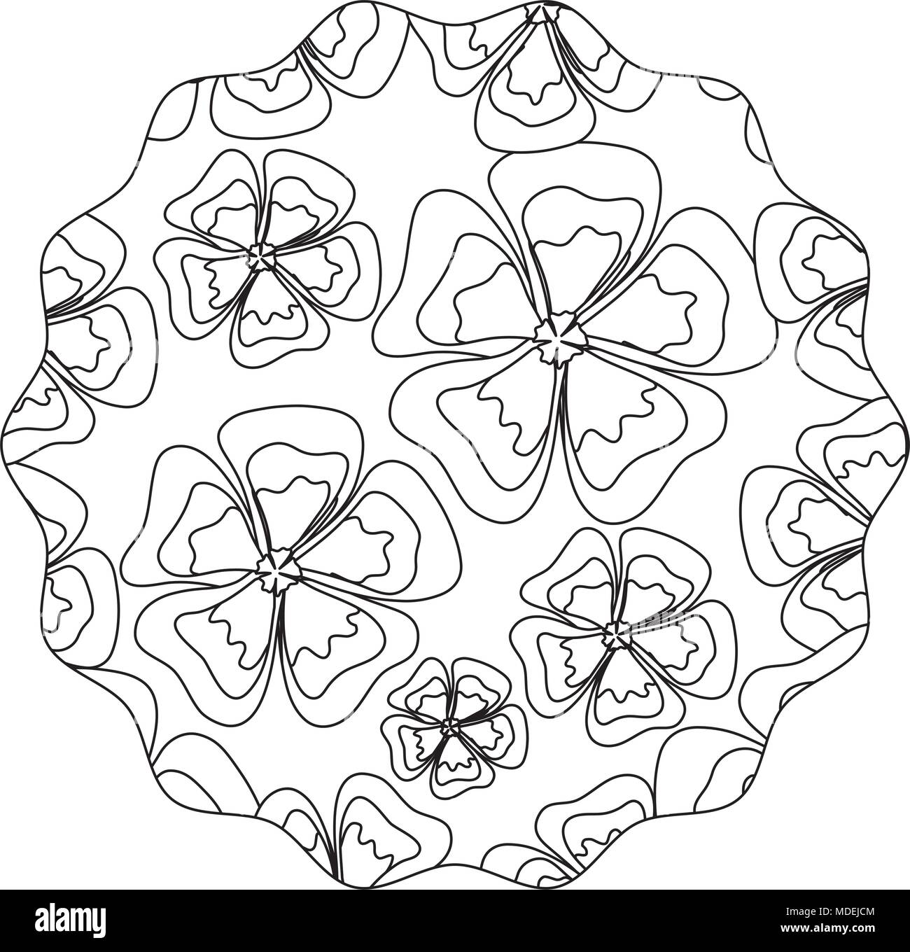 decorative circular frame with floral design. black and white vector ...