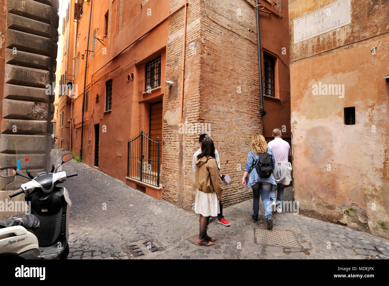 Italy, Rome, Via dei Tre Archi and Vicolo di San Trifone, side street near Via dei Coronari, the narrowest lane in Rome Stock Photo