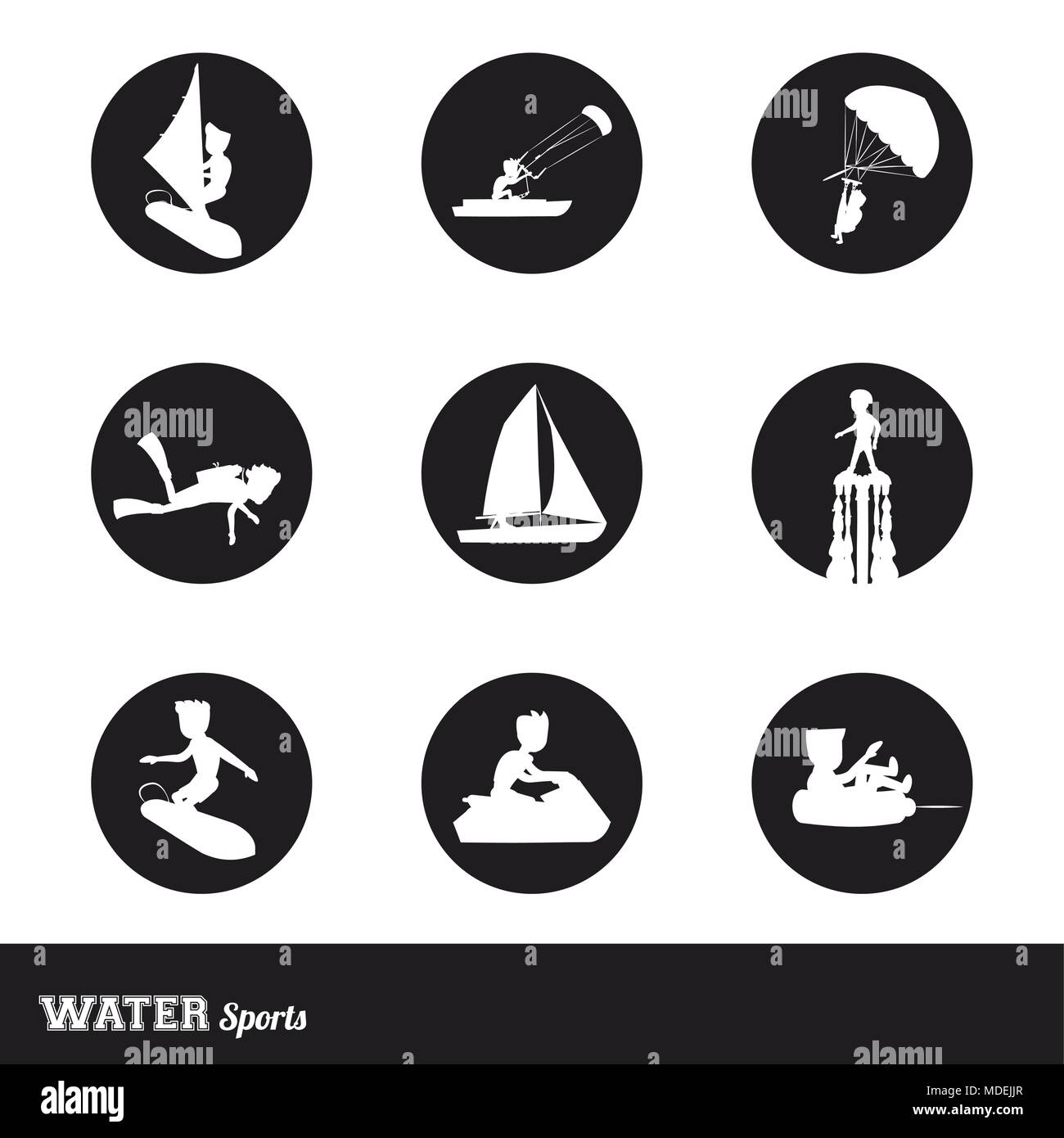 Set of nine water sports Stock Vector