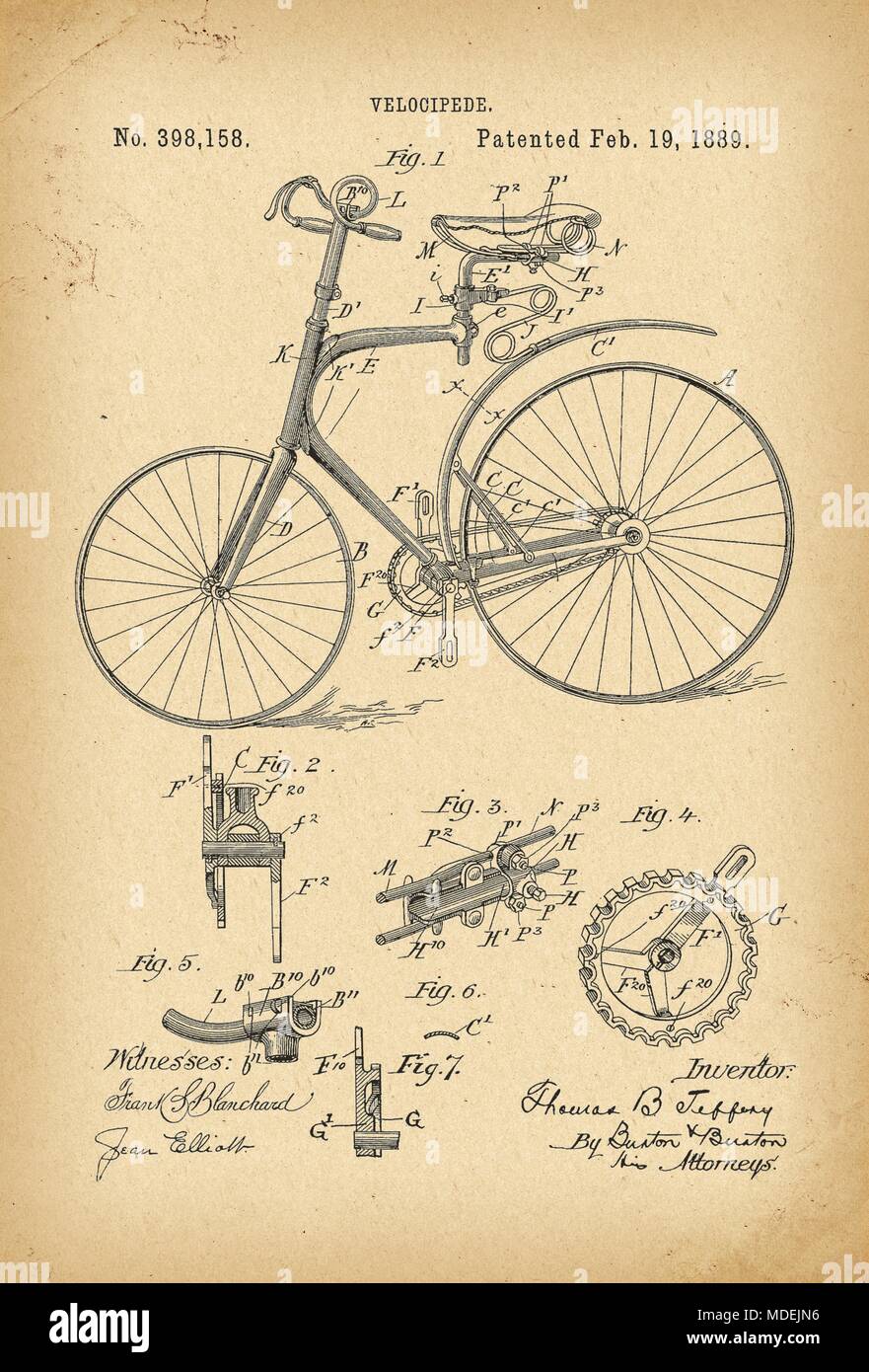 1889 Patent Velocipede Bicycle history invention Stock Photo Alamy