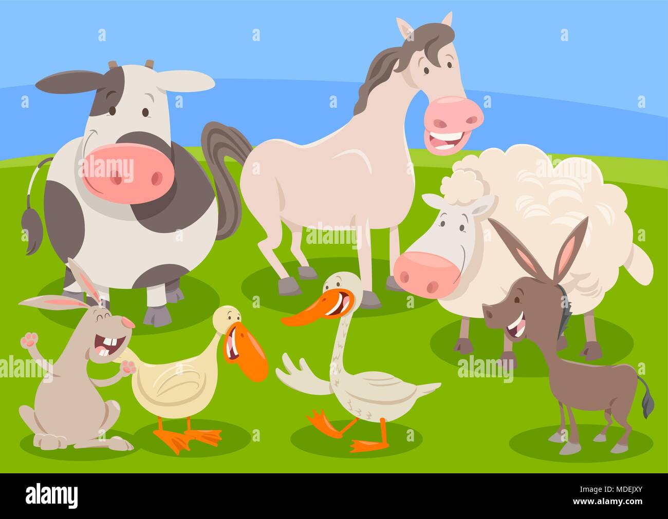 Cartoon Illustration of Funny Farm Animals Characters Group Stock Vector