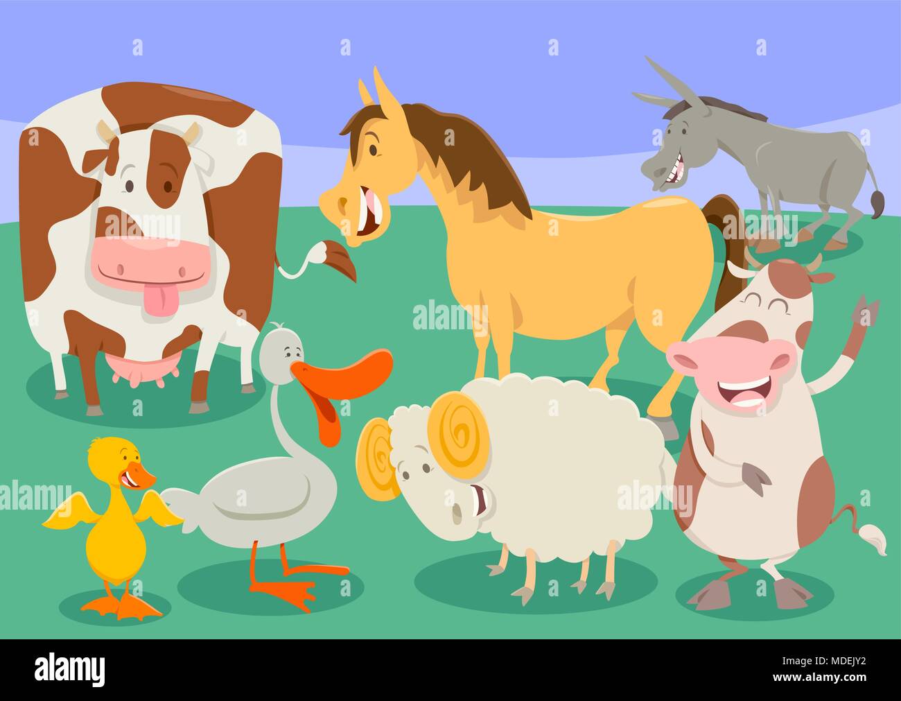 Cartoon Illustration of Comic Farm Animal Characters Group Stock Vector