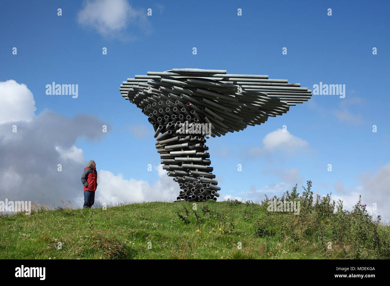 The Singing Ringing Tree on Crown Point, part of the Pennine moors near Burnley, Lancashire. Stock Photo