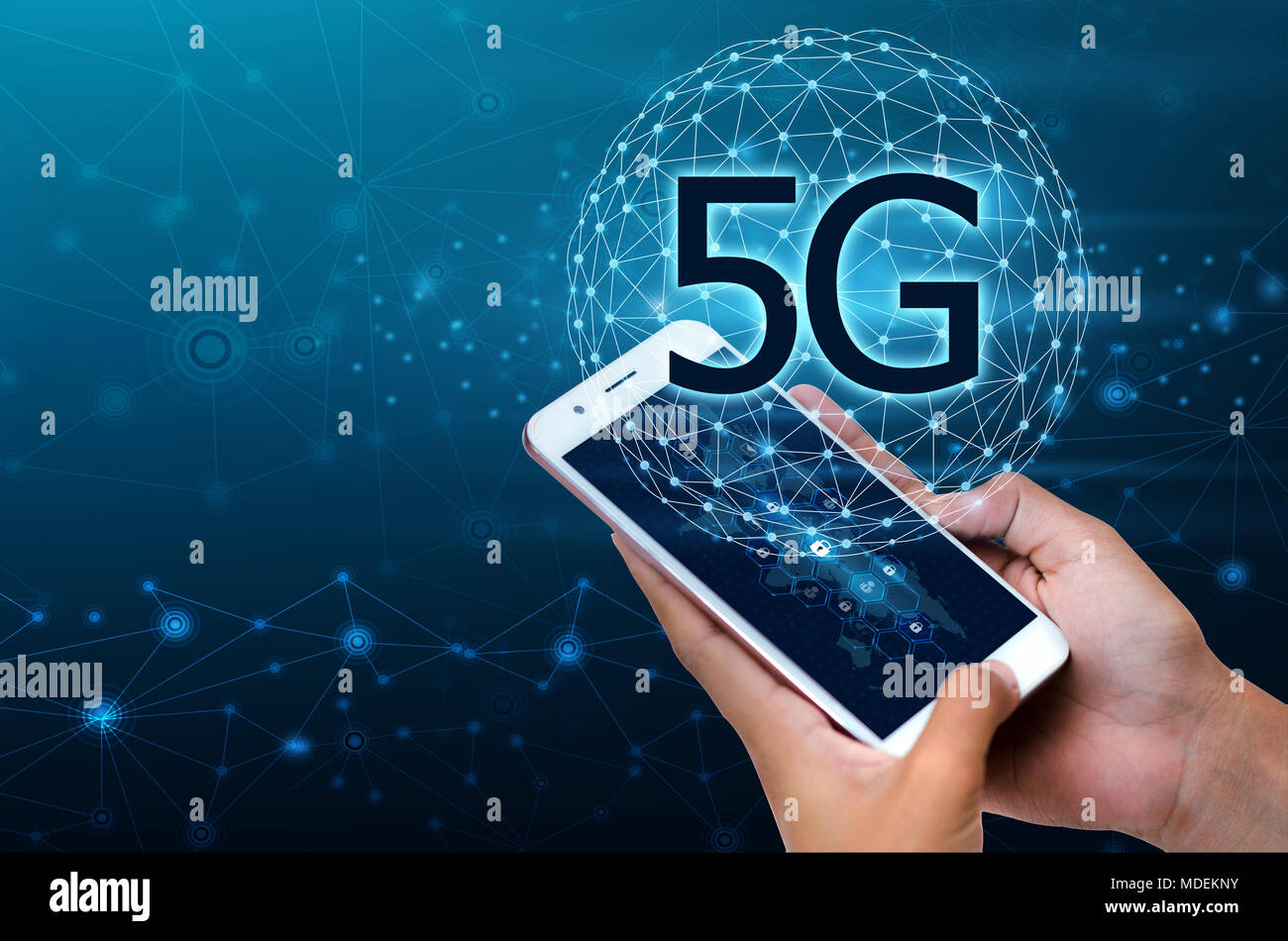 Business People Use Global Communication Phones in the 5g System Stock